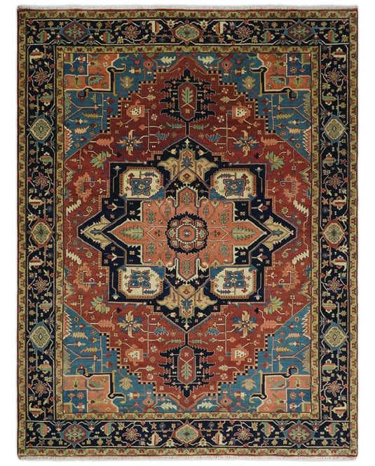 9x12 Traditional Vintage Hand Knotted Wool Rug Red Blue and Peach Antique Wool Rug, Living Room, Bedroom Rug | CP427912