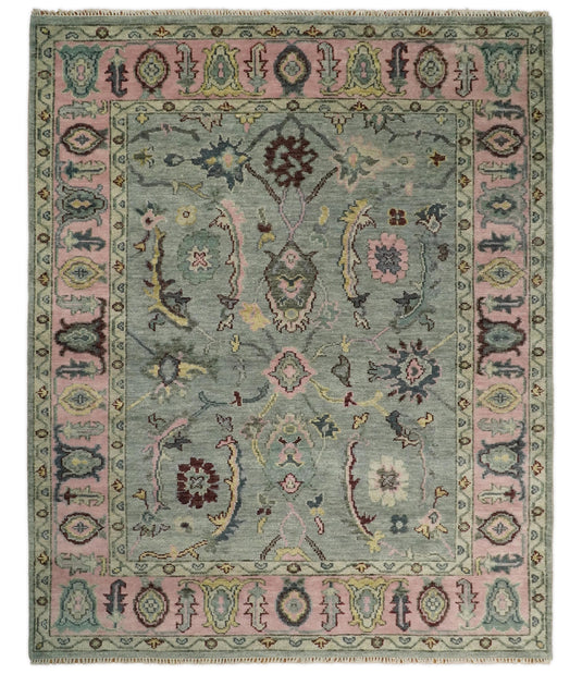 5x8, 6x9, 8x10, 9x12 and 10x14 Blue and Pink Rug Hand Knotted Antique Persian Oushak Antique Wool Rug, Living Room Rug | CP693