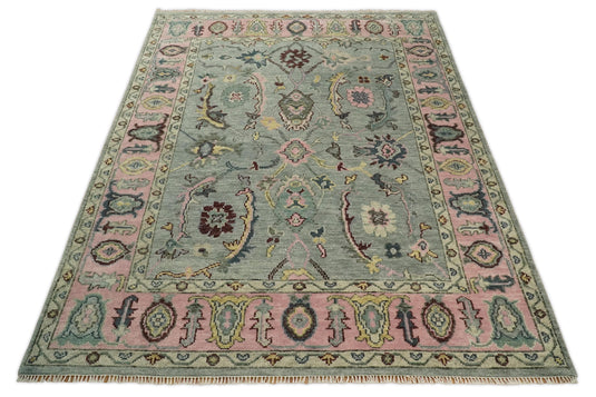 5x8, 6x9, 8x10, 9x12 and 10x14 Blue and Pink Rug Hand Knotted Antique Persian Oushak Antique Wool Rug, Living Room Rug | CP693