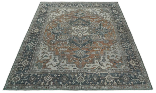 Vintage Distressed Hand Knotted Serapi Charcoal and Rust 3X5, 4X6, 5x8, 6x9, 8x10, 9x12  Traditional Antique Persian Area Rug |2398