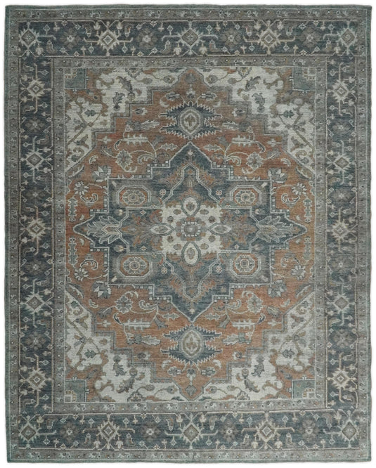 Vintage Distressed Hand Knotted Serapi Charcoal and Rust 3X5, 4X6, 5x8, 6x9, 8x10, 9x12  Traditional Antique Persian Area Rug |2398