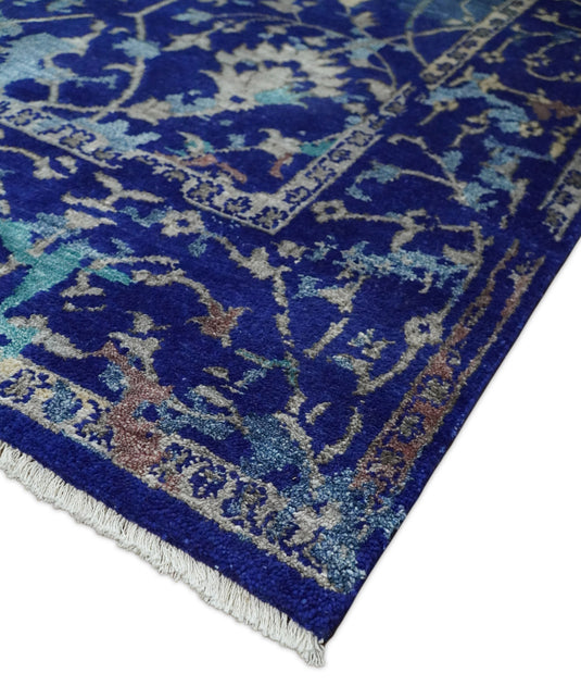 Large Abstract 8x10 Fine Hand Knotted Blue Traditional Persian style Bamboo Silk Rug, One of a Kind Living Room Rug | CP519810