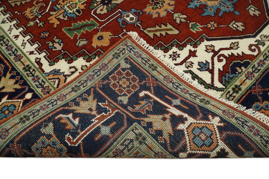 8x10 Rust and Blue Traditional Hand Knotted Heriz Serapi Rug, Living Room, Bedroom and Dinning Rug | CP582810