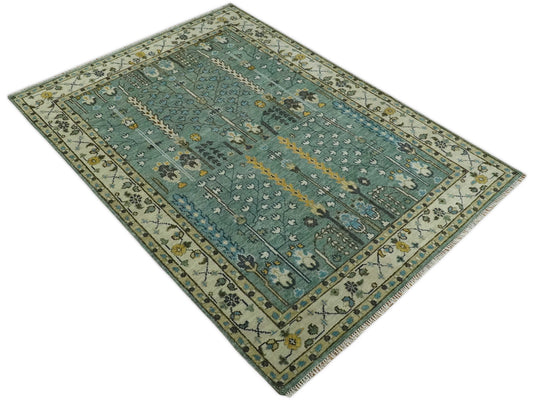 Turkish Wool Oushak Rug, Blue and Ivory Hand Knotted 6x9, 8x10, 9x12 ,10x14 and 12x15 Vintage Persian Rug, Bedroom, Living Room Rug - CP599S