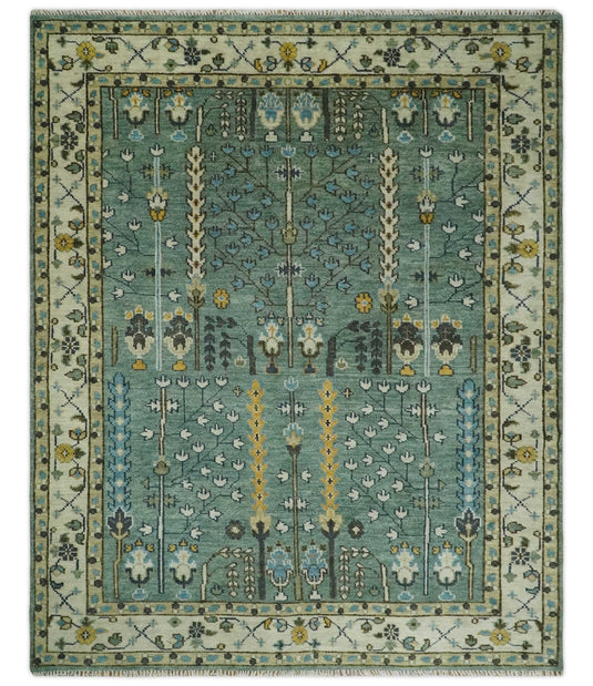 Turkish Wool Oushak Rug, Blue and Ivory Hand Knotted 6x9, 8x10, 9x12 ,10x14 and 12x15 Vintage Persian Rug, Bedroom, Living Room Rug - CP599S