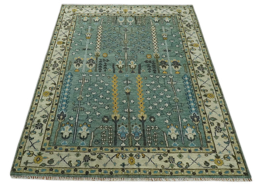 Turkish Wool Oushak Rug, Blue and Ivory Hand Knotted 6x9, 8x10, 9x12 ,10x14 and 12x15 Vintage Persian Rug, Bedroom, Living Room Rug - CP599S