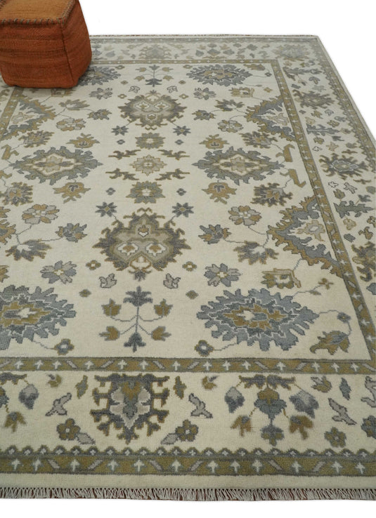 8x10 Large Handmade Vintage Persian Beige, Brown and Gray Wool Area Rug