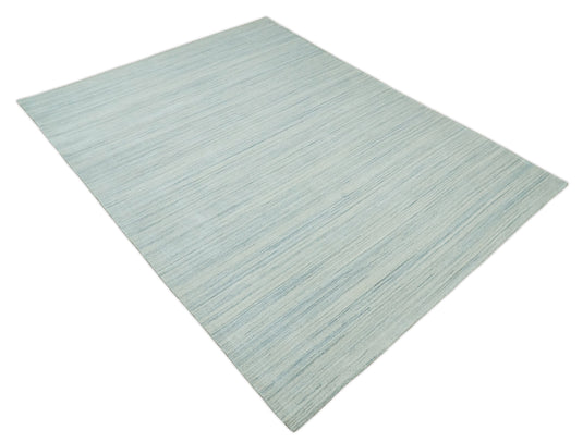 Solid Scandinavian Hand Made Blended Wool Flatwoven Area Rug, Beige and Silver, 8x10 | KE1810