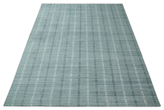 Flatwoven Modern Hand Made striped Scandinavian Blended Wool Area Rug, Ivory, Silver and Grey, 8X10 | KE02810