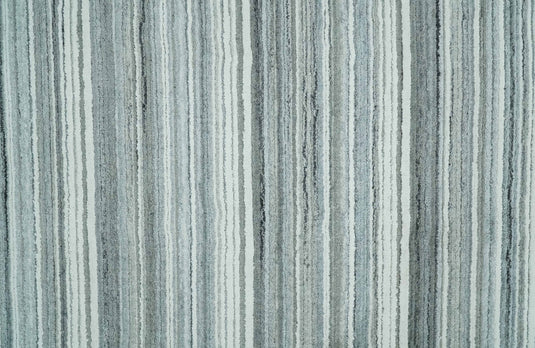 Flatwoven Striped Scandinavian Hand Made Blended Wool Area Rug, White, Silver and Gray, 8x10 | KE03810