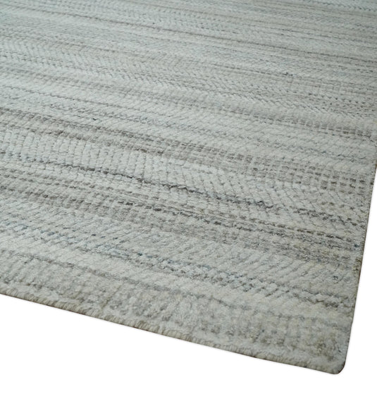 Flatwoven Shaded Scandinavian Hand Made Blended Wool Area Rug, Beige, Camel and Brown ,8x10  | KE04810