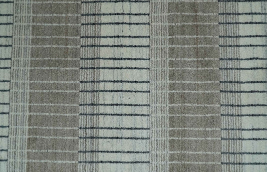 Flatwoven Modern Hand Made Stripes Scandinavian Blended Wool Area Rug, Ivory, Black and brown,8x10 | KE05810