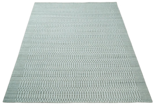 Hand Made Modern Trellis Scandinavian Blended Wool Flatwoven Area Rug, Ivory and Brown, 7.6x9.2 | KE07