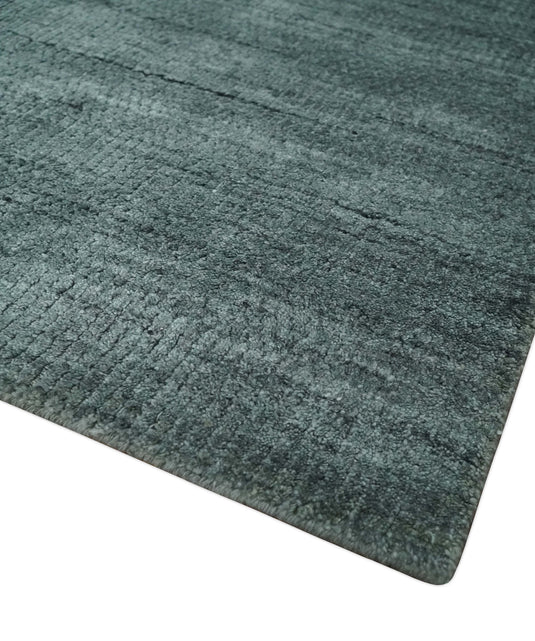 Flatwoven Solid Scandinavian Hand Made Blended Wool Area Rug, Charcoal and Teal, 8x10| KE08810