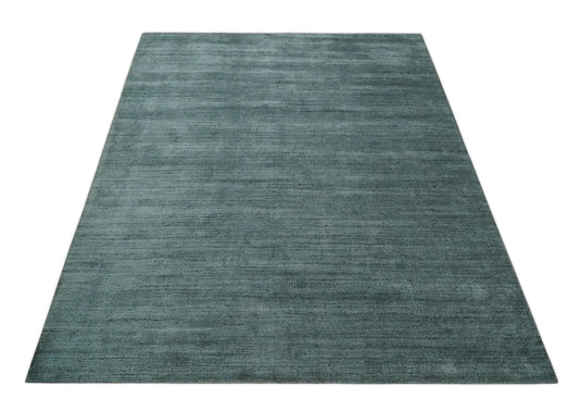 Flatwoven Solid Scandinavian Hand Made Blended Wool Area Rug, Charcoal and Teal, 8x10| KE08810