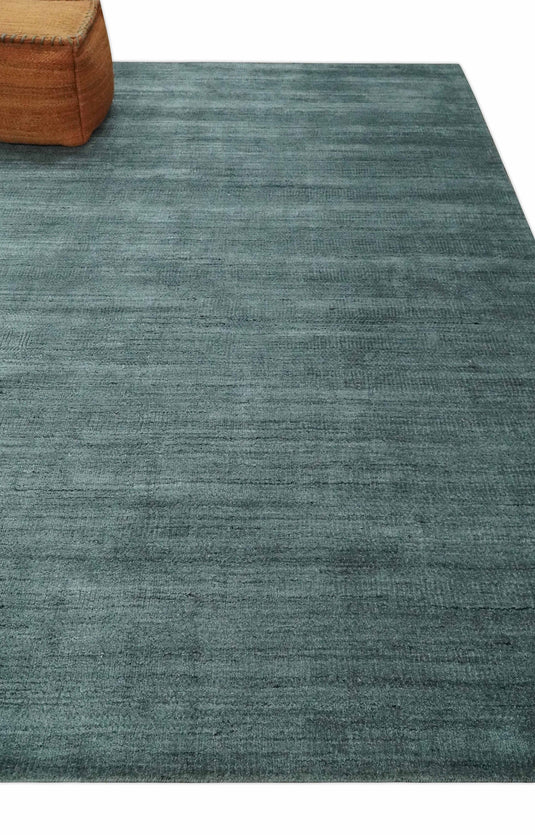 Flatwoven Solid Scandinavian Hand Made Blended Wool Area Rug, Charcoal and Teal, 8x10| KE08810