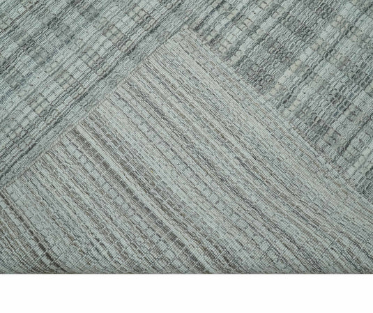 Flatwoven Hand Made Modern Stripes Scandinavian Blended Wool Area Rug, Charcoal, Grey and Beige, 8x10 | KE09810