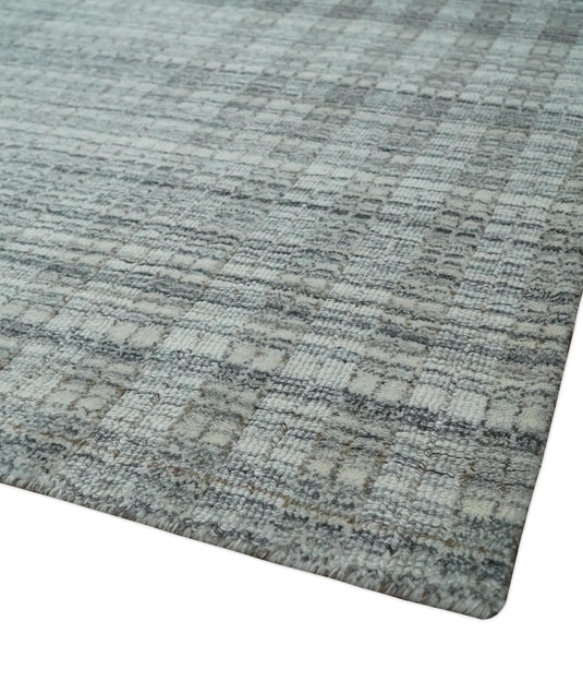 Flatwoven Hand Made Modern Stripes Scandinavian Blended Wool Area Rug, Charcoal, Grey and Beige, 8x10 | KE09810