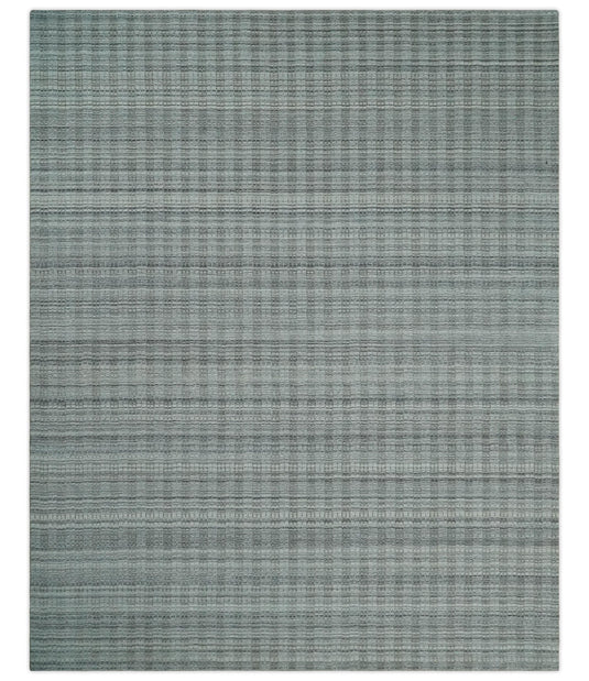 Flatwoven Hand Made Modern Stripes Scandinavian Blended Wool Area Rug, Charcoal, Grey and Beige, 8x10 | KE09810