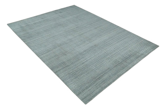 Flatwoven Hand Made Solid Scandinavian Blended Wool Area Rug, Silver, grey and Brown, 8x10 | KE12810