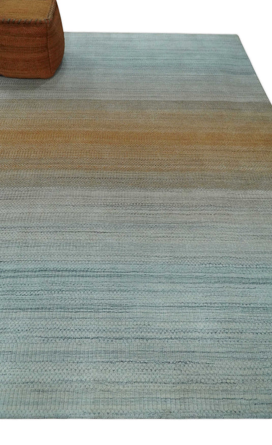 Flatwoven Modern Ombre Hand Made Scandinavian Blended Wool Area Rug, Silver, Blue, Gold and Beige, 8x10 | KE13810