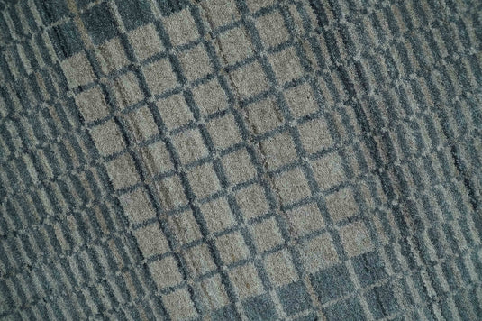 Flatwoven Modern Geometrical Checkered striped Hand Made Scandinavian Blended Wool Area Rug, Grey and Beige, 8x10 | KE14810