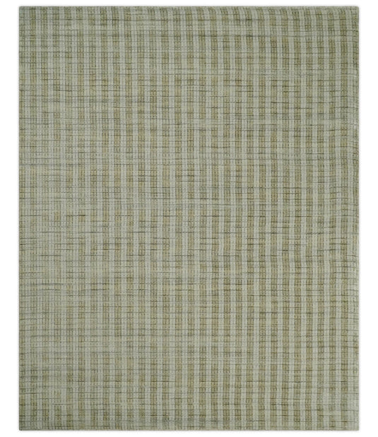 Checkered Scandinavian Hand Made Blended Wool Flatwoven Area, Camel, Beige and Grey, 8x10 | KE16