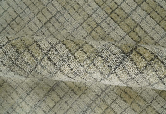 Checkered Scandinavian Hand Made Blended Wool Flatwoven Area, Camel, Beige and Grey, 8x10 | KE16