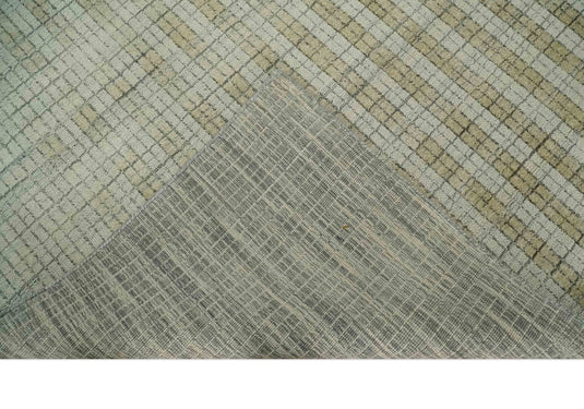 Checkered Scandinavian Hand Made Blended Wool Flatwoven Area, Camel, Beige and Grey, 8x10 | KE16