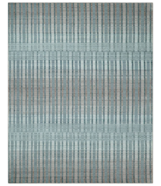 Flatwoven Hand Made Modern Stripes Scandinavian Blended Wool Area Rug, Peach, Grey and Silver | KE17