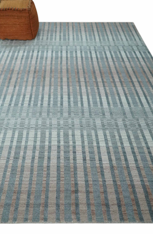 Flatwoven Hand Made Modern Stripes Scandinavian Blended Wool Area Rug, Peach, Grey and Silver | KE17