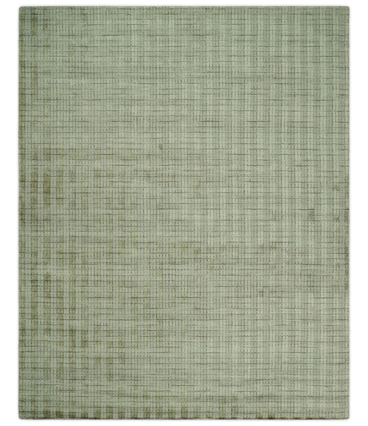 Flatwoven Checkered Scandinavian Hand Made Blended Wool Area Rug, Olive, Beige and Brown, 8x10| KE19