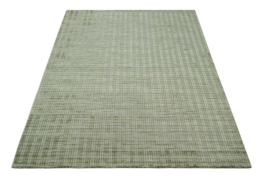 Flatwoven Checkered Scandinavian Hand Made Blended Wool Area Rug, Olive, Beige and Brown, 8x10| KE19