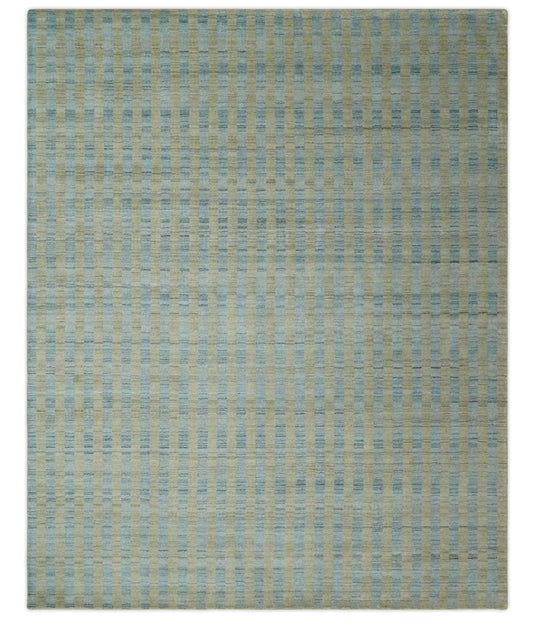 Flatwoven Hand Made Modern Stripes Scandinavian Blended Wool Area Rug, Silver and Camel rug, 8x10  | KE20810