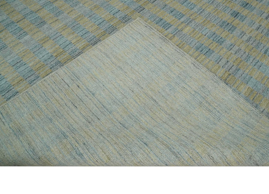 Flatwoven Hand Made Modern Stripes Scandinavian Blended Wool Area Rug, Silver and Camel rug, 8x10  | KE20810