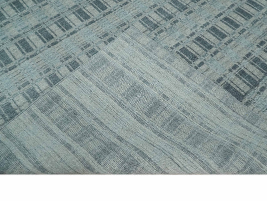 Flatwoven Hand Made Modern Stripes Scandinavian Blended Wool Area Rug, Camel, grey and silver, 8x10 | KE22810