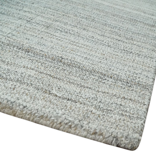 Hand Made Solid Scandinavian Blended Wool Flatwoven Area Rug, Camel, Ivory and Brown, 8x10 | KE24810