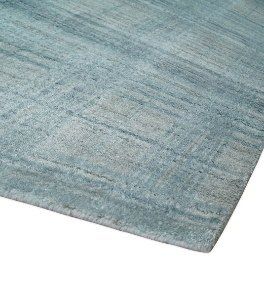 Flatwoven Checkered Blue and Gray Scandinavian 8x10 Hand Made Blended Wool Area Rug, Blue and Grey, 8x10 | KE26