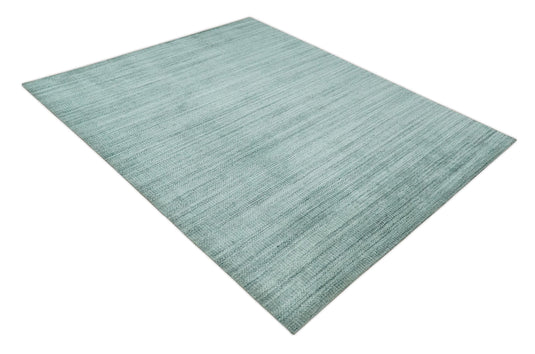 Hand Made Solid Scandinavian Blended Wool Flatwoven Area Rug, Silver and Teal, 8x10 | KE27