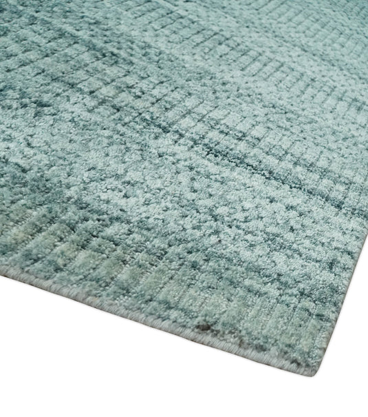 Hand Made Solid Scandinavian Blended Wool Flatwoven Area Rug, Silver and Teal, 8x10 | KE27