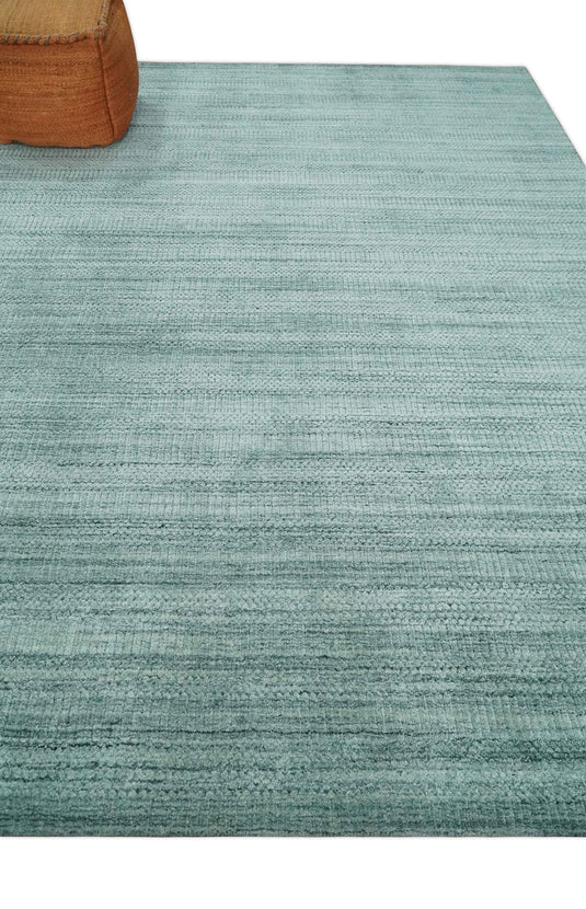 Hand Made Solid Scandinavian Blended Wool Flatwoven Area Rug, Silver and Teal, 8x10 | KE27