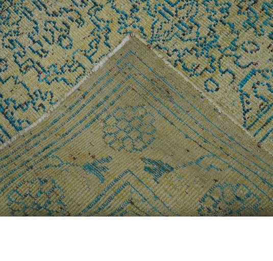 Antique Hand Knotted Persian made of Recycled Silk Area Rug, Camel and Blue , 8x10  | OP42810