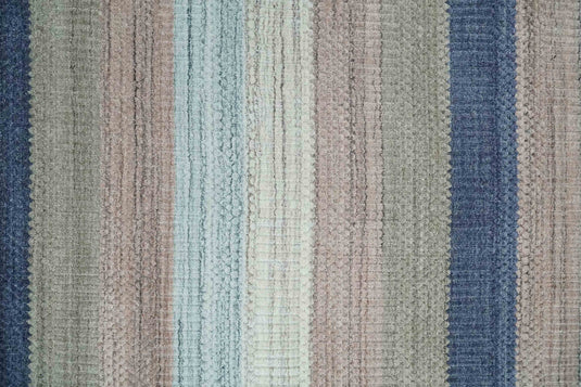 Modern Stripes Hand Made Scandinavian Blended Wool Flatwoven Area Rug, Blue, Peach, Ivory and Brown, 8x10 | KE32810