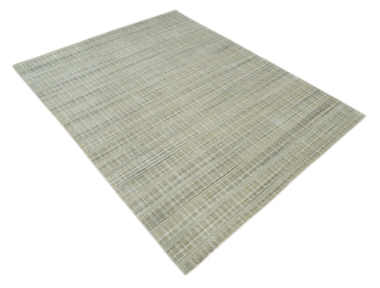 Flatwoven Modern Hand Made striped Scandinavian Blended Wool Area Rug, Camel, White and Brown | KE33