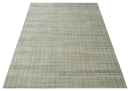 Flatwoven Modern Hand Made striped Scandinavian Blended Wool Area Rug, Camel, White and Brown | KE33