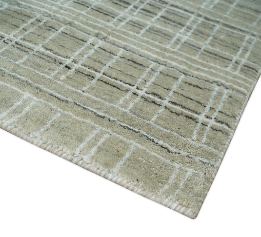 Flatwoven Modern Hand Made striped Scandinavian Blended Wool Area Rug, Camel, White and Brown | KE33