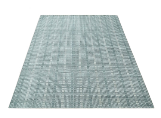 Flatwoven Modern Hand Made striped Scandinavian Blended Wool Area Rug, Ivory and Grey, 8x10 | KE36810