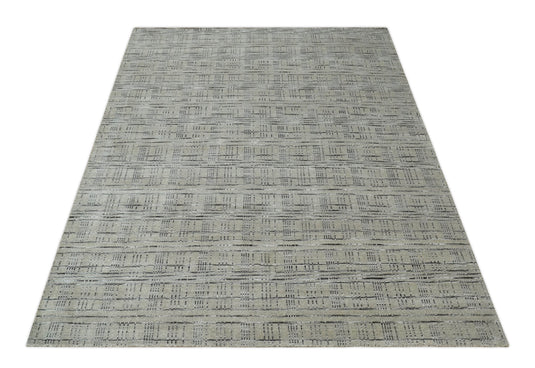 Flatwoven Checkered Hand Made Scandinavian Blended Wool Area Rug, Brown, Black and Silver, 8x10 | KE37810