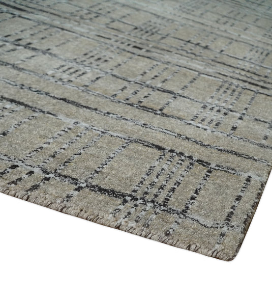 Flatwoven Checkered Hand Made Scandinavian Blended Wool Area Rug, Brown, Black and Silver, 8x10 | KE37810