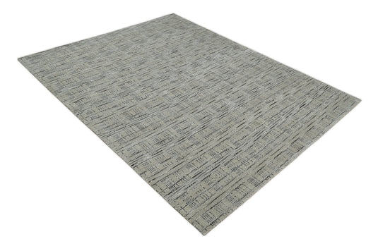 Flatwoven Checkered Hand Made Scandinavian Blended Wool Area Rug, Brown, Black and Silver, 8x10 | KE37810